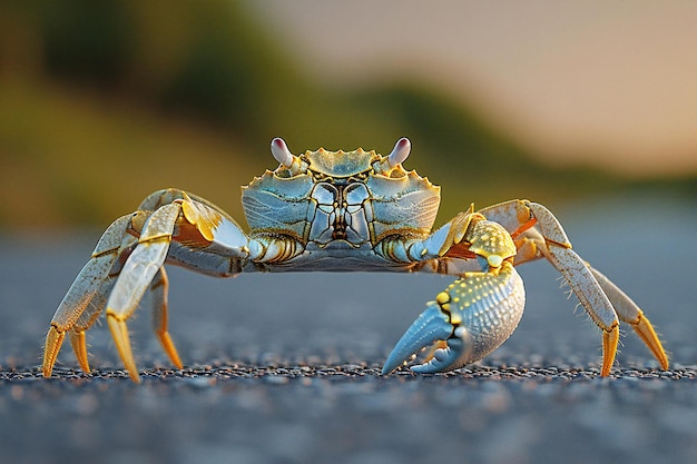 a crab is on the ground with a crab on its head