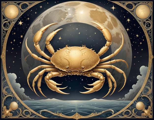 a crab is shown in a night sky with a moon and stars