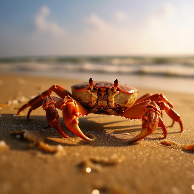 Photo crab leisurely walks along the beach in the sunset ai generative