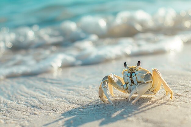 Photo crab on a sandy beach at sunset