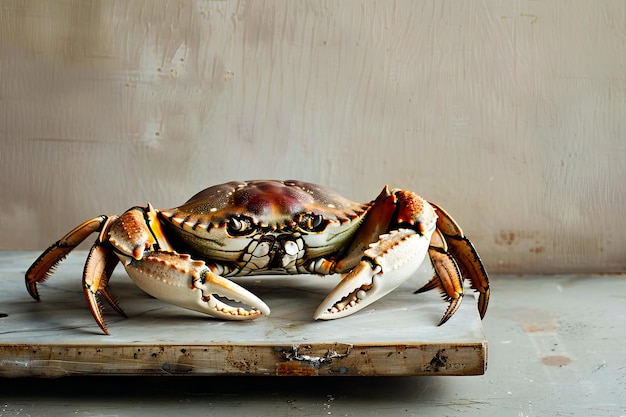 Photo a crab sitting on a wooden board