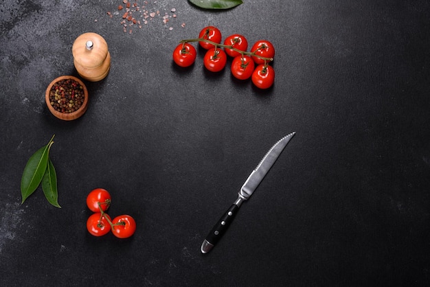 Crab sticks on a cutting Board with a knife On black concrete background