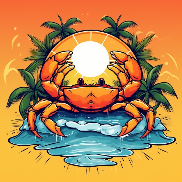 crab and summer cartoon logo