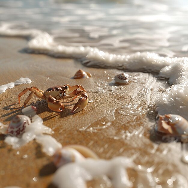 Photo a crab walks on a sandy beach looking for food