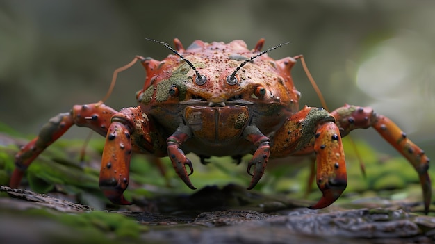 Photo a crab with a green head and black eyes