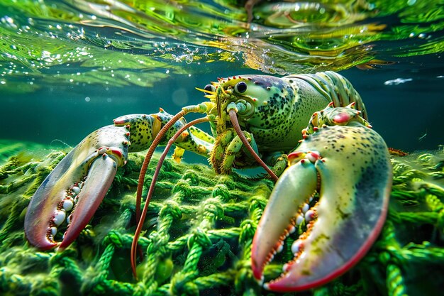 Photo a crab with a green head and a red bottom