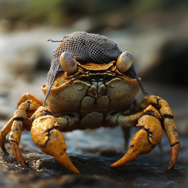 Photo a crab with a net on its head v 61 job id 57f251039a3c4a89851023a760ff190a