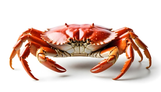 a crab with a red head and feet on its side