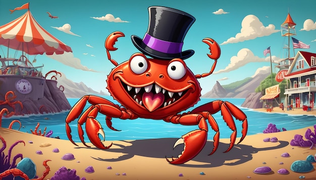 the Crab with a top hat and a monocle