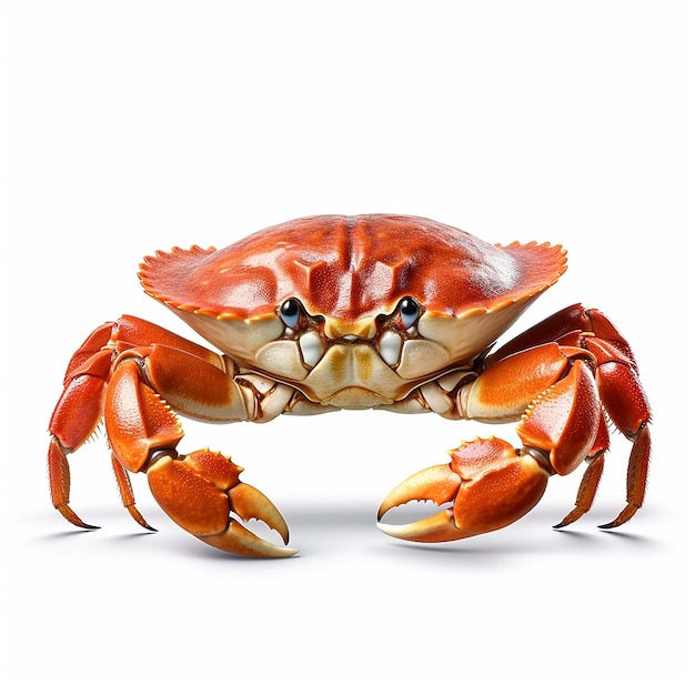 A crab with a white background and a blue eye.