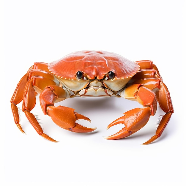 A crab with a white background and a red face.