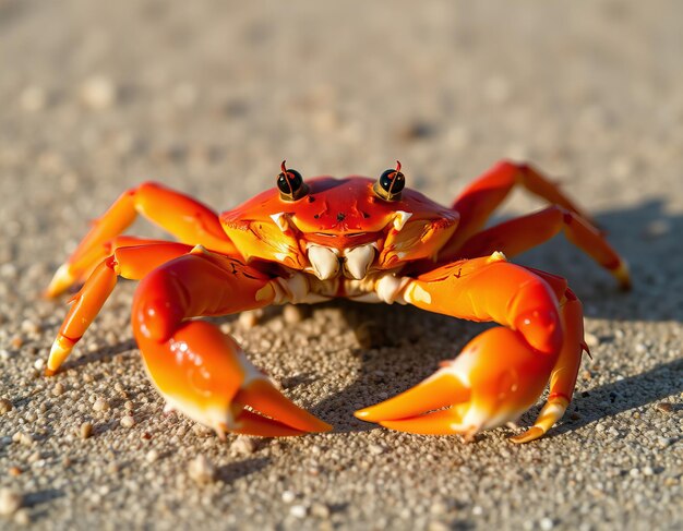 a crab with a white tongue and a black eye and a red face