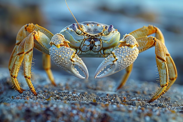 a crab with a yellow ring on its head