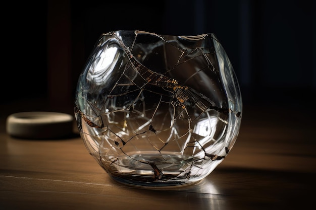 Crack in glass with metal wire wrapped around it