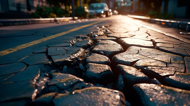 Cracked asphalt Generative AI