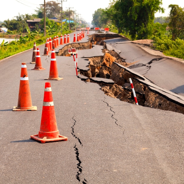 Cracked asphalt road