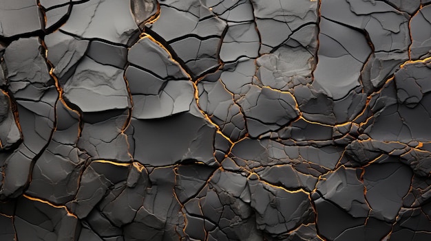 A cracked black surface with orange streaks