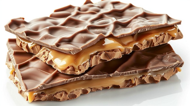 Cracked chocolate bar with caramel Crispy snack wafer