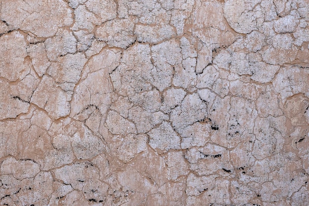 Cracked concrete old wall covered with beige cement surface as background Textured background old cracked wall