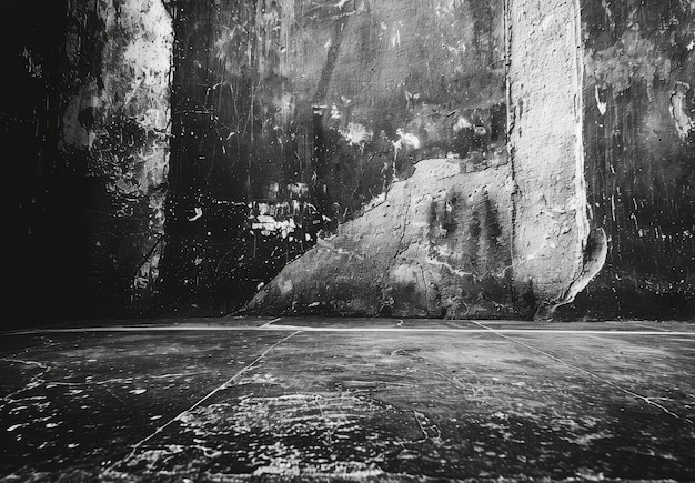 Cracked Concrete Wall and Floor in Black and White