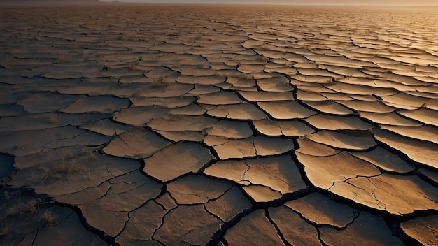 Photo cracked earth under the soft glow of the sky at dawn