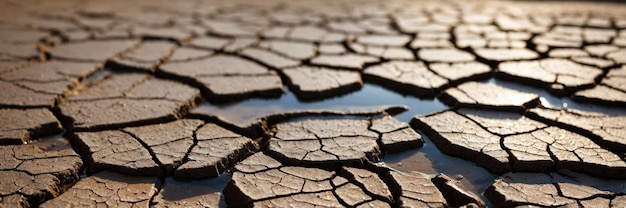 Cracked Earth with Small Puddles After Rain