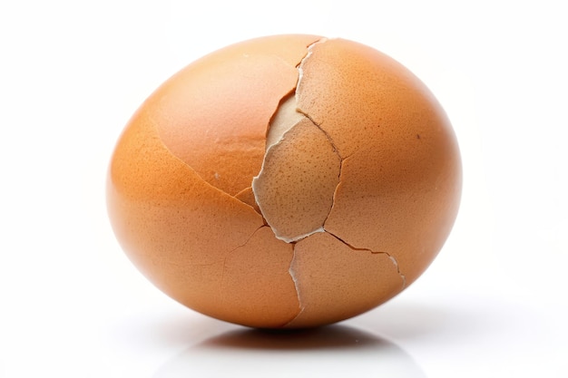 Photo cracked egg a closeup of a cracked brown egg against a white background