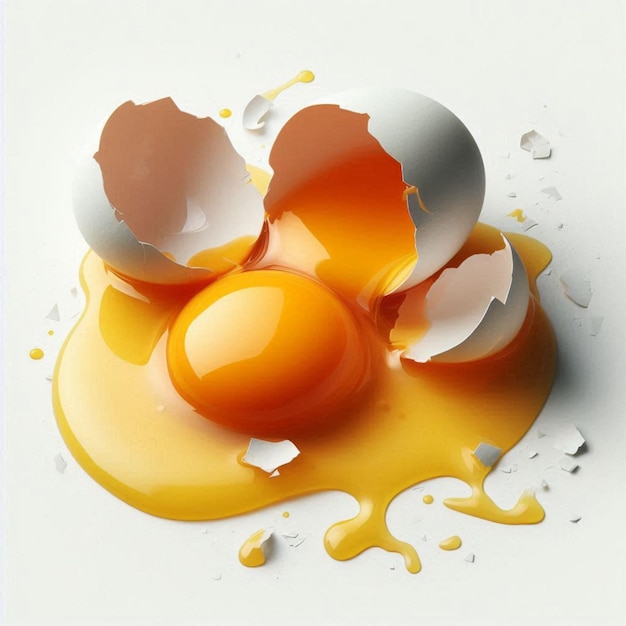 Cracked egg eggshells with yolk isolated image on white backgrounds