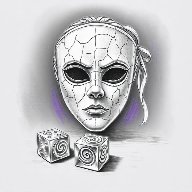 Photo cracked face mask mask with dice mystical mask design