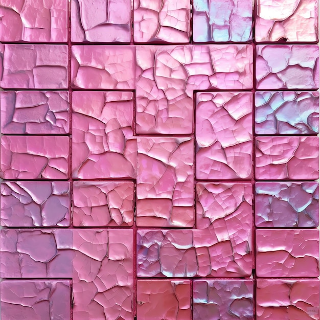 Cracked glossy pink metal tiled wall