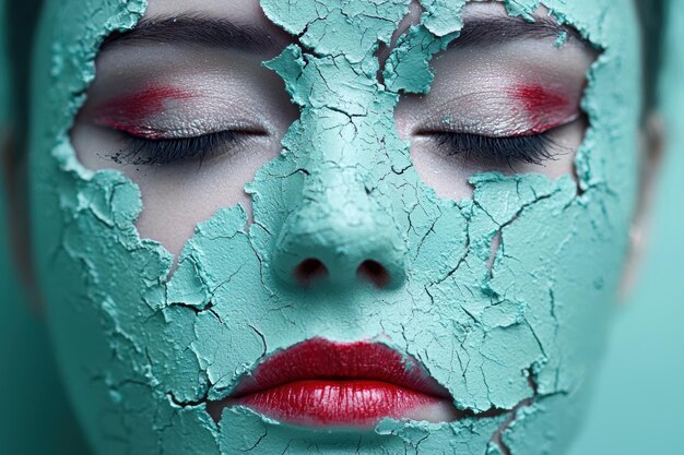 Photo cracked green face with red lips