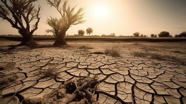 Cracked ground surface due to drought