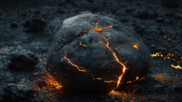 Photo cracked rock with glowing lava