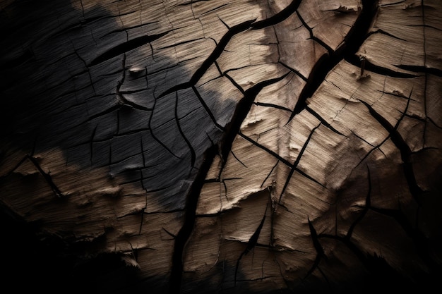 Cracked wood with a dark background generative ai