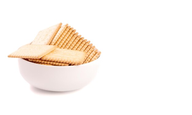 Crackers shot closeup with a macro lens on a white background restaurant and food concept copy space