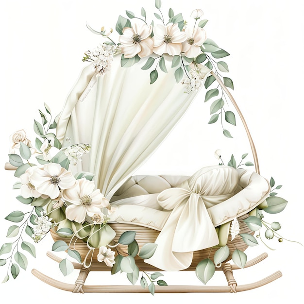 cradle for baby nursery watercolor illustration