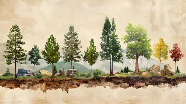 Photo craft a botanical infographic showing the life cycle of a giant sequoia tree