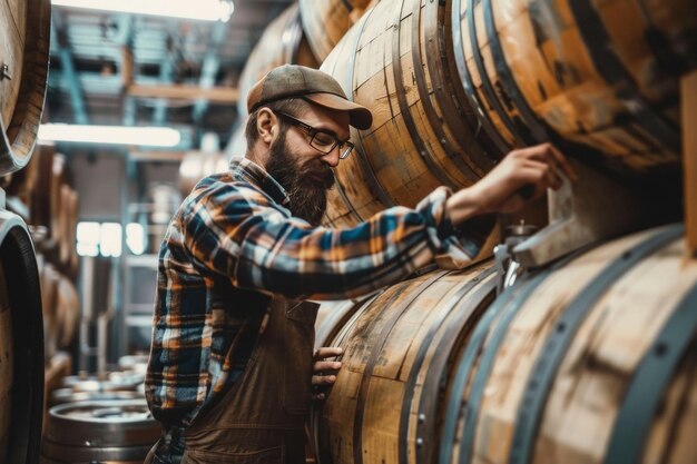 Craft brewmaster assessing barrel quality