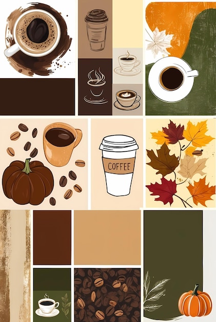 Photo craft coffee art featuring autumn leaves warm tones and cozy beverages in a seasonal display