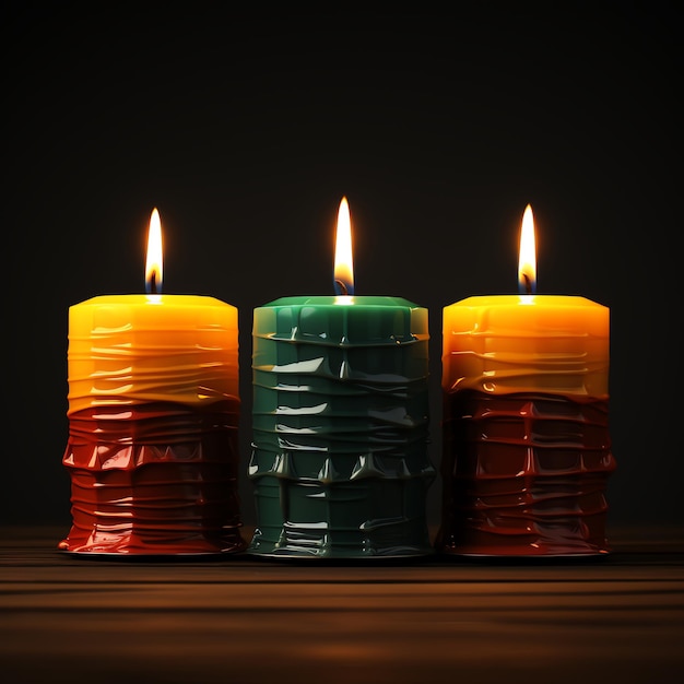 Craft a detailed tricolor candles clipart in saffron