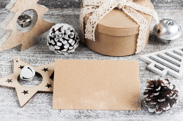 Craft envelope and wooden christmas decoration