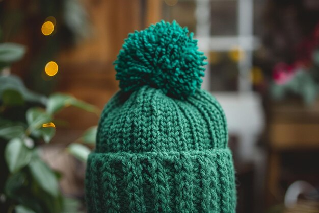 Craft a fluffy pompom from green yarn to adorn the generative ai