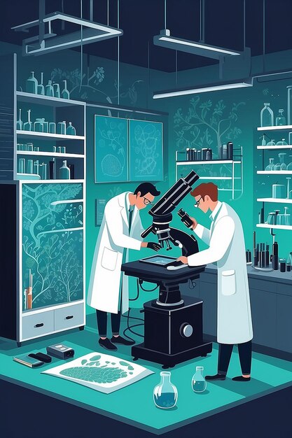 Photo craft an image of a biology lab with students utilizing advanced microscopes for cellular studies vector illustration in flat style