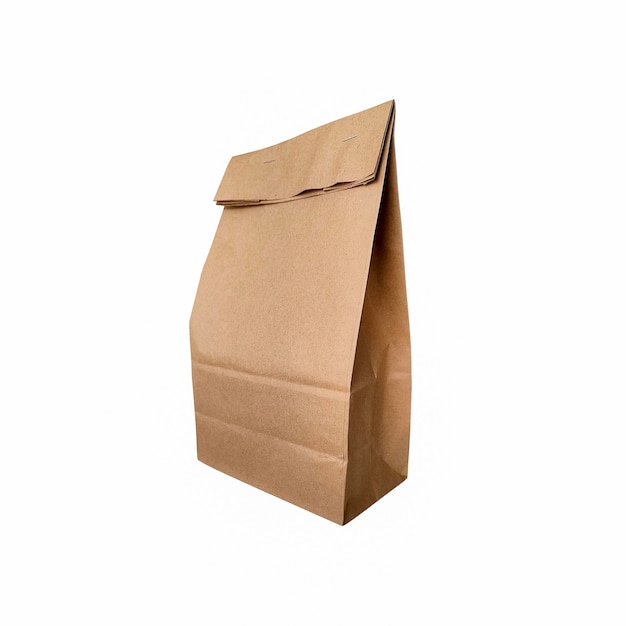 Craft paper bag isolated on white background.