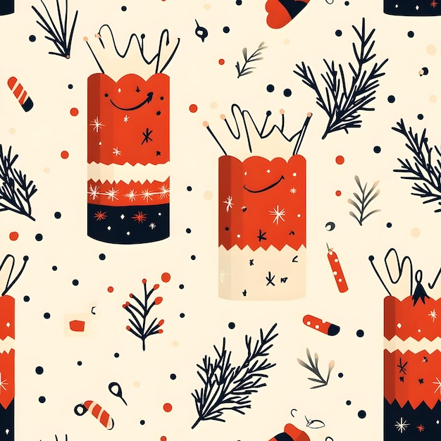 Craft a Seamless Holiday Design with Festive Crackers Paper Crowns and Jolly Jokes on a Minimal