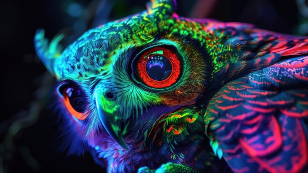 Craft a visually stunning art piece inspired by a genetically engineered owl with an unusually enhanced ability such as night vision or camouflage