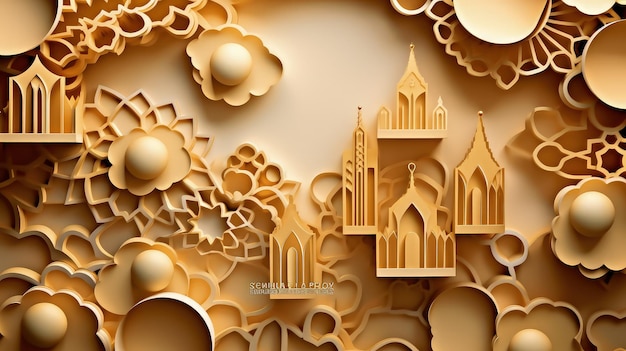 Crafted Serenity 3D Paper Cut Craft Style Illustration of Islamic Mosque Ramadan Kareem 3d abstract paper cut illustration