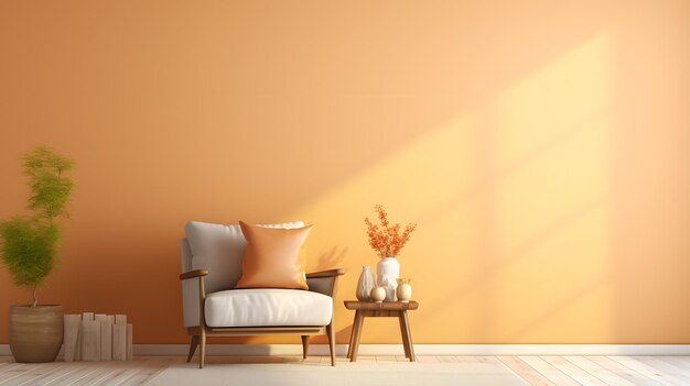 Crafter456 Living room interior wall mockup in warm tones with 7fc9d4ce