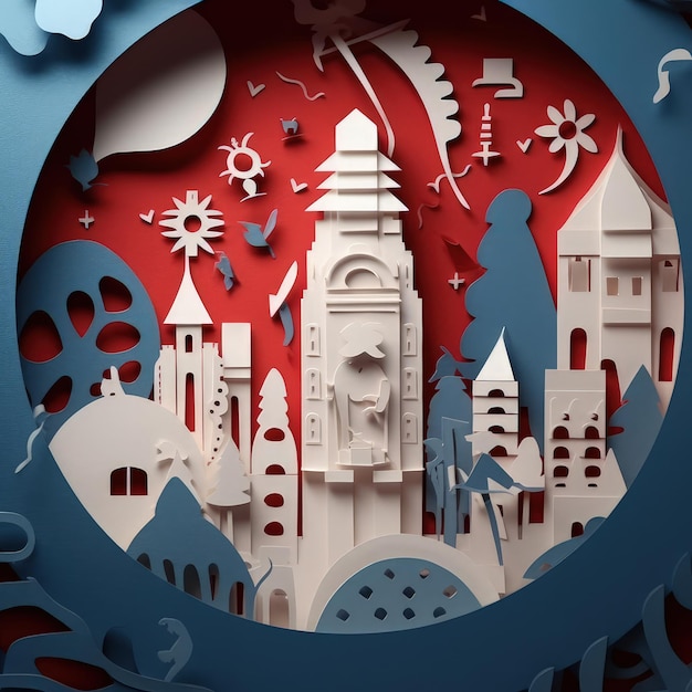 Crafting Liberty Minimalistic 3D Paper Cut Craft Illustration for Bastille Day