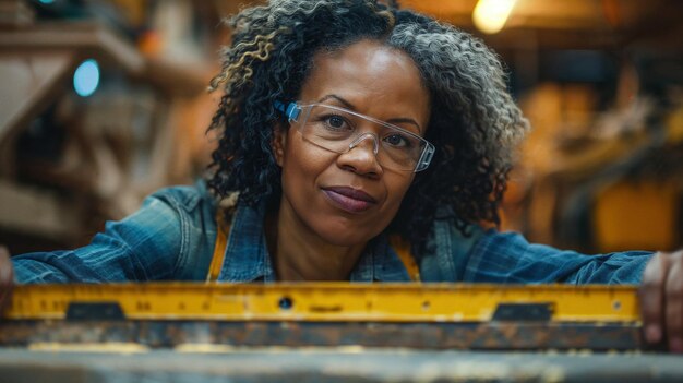 Crafting Precision CloseUp Portrait of African American Artisan in Woodworking Workshop